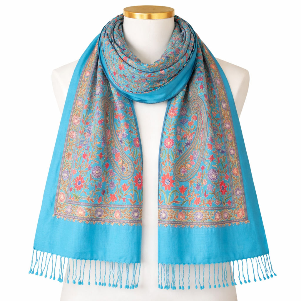 Turquoise Kashmiri Embroidery Shawl